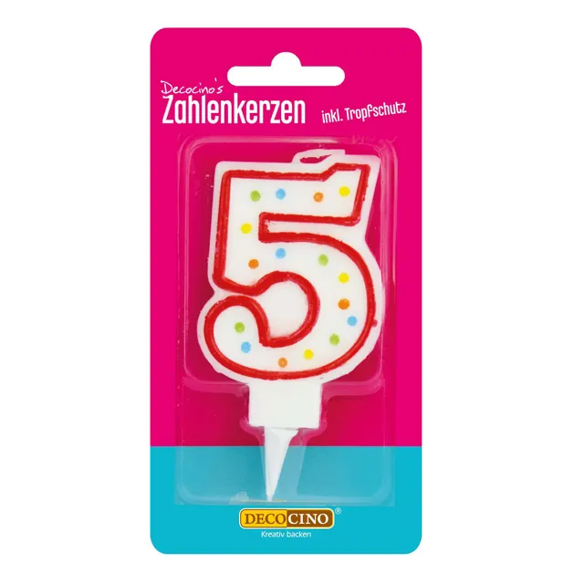 decocino-zahlenkerze-5-geburtstagskerze-bunt-mit-punkten image 1