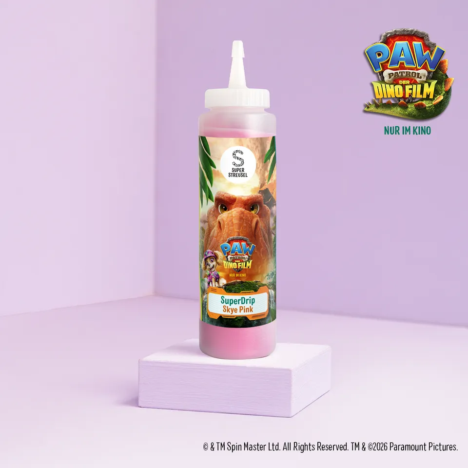 super-streusel-paw-patrol-der-dino-film-superdrip-skye-pink-kuchenglasur image 1