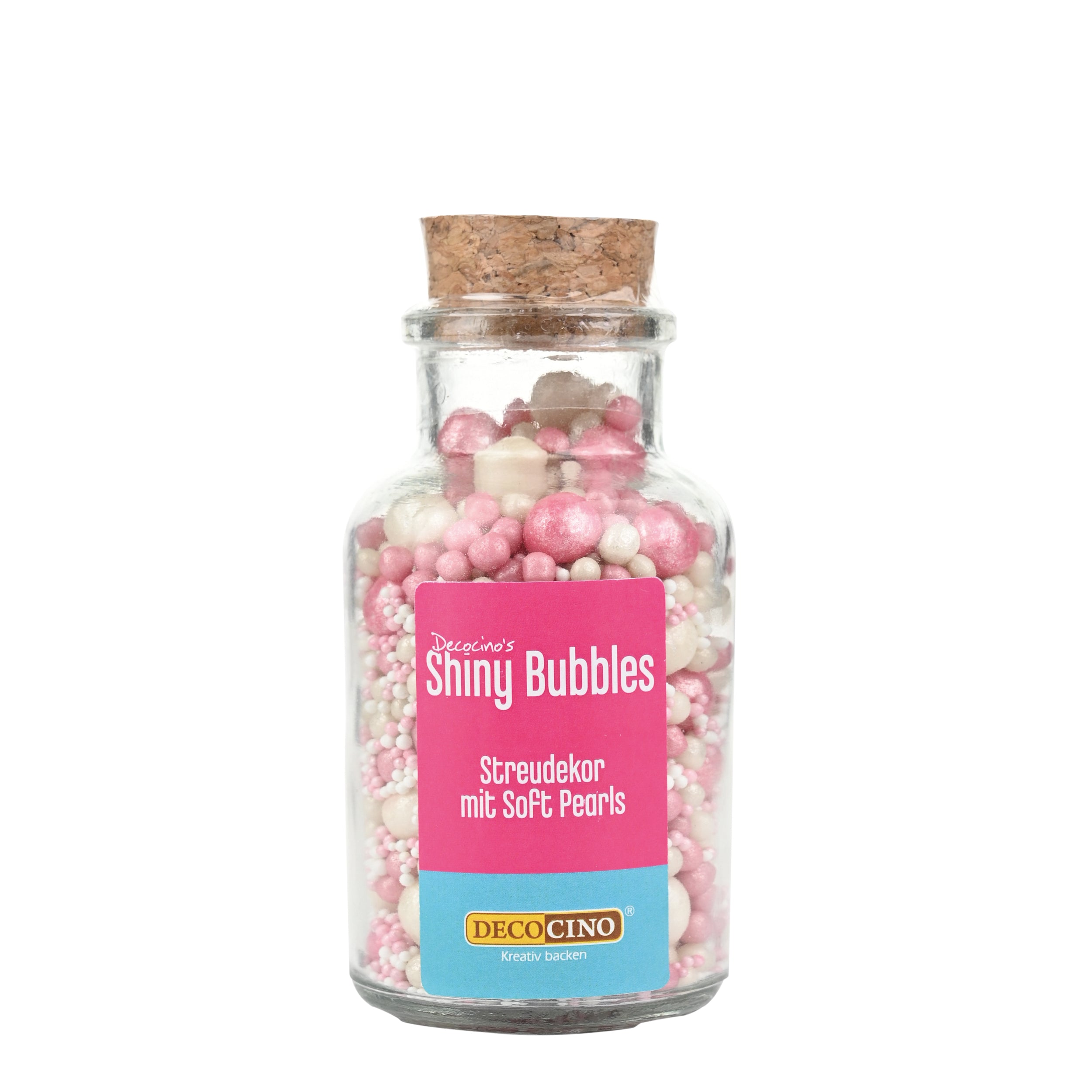 decocino-shiny-bubbles-streusel-mix-im-glas-105g-zuckerperlen-wei-pink image 1