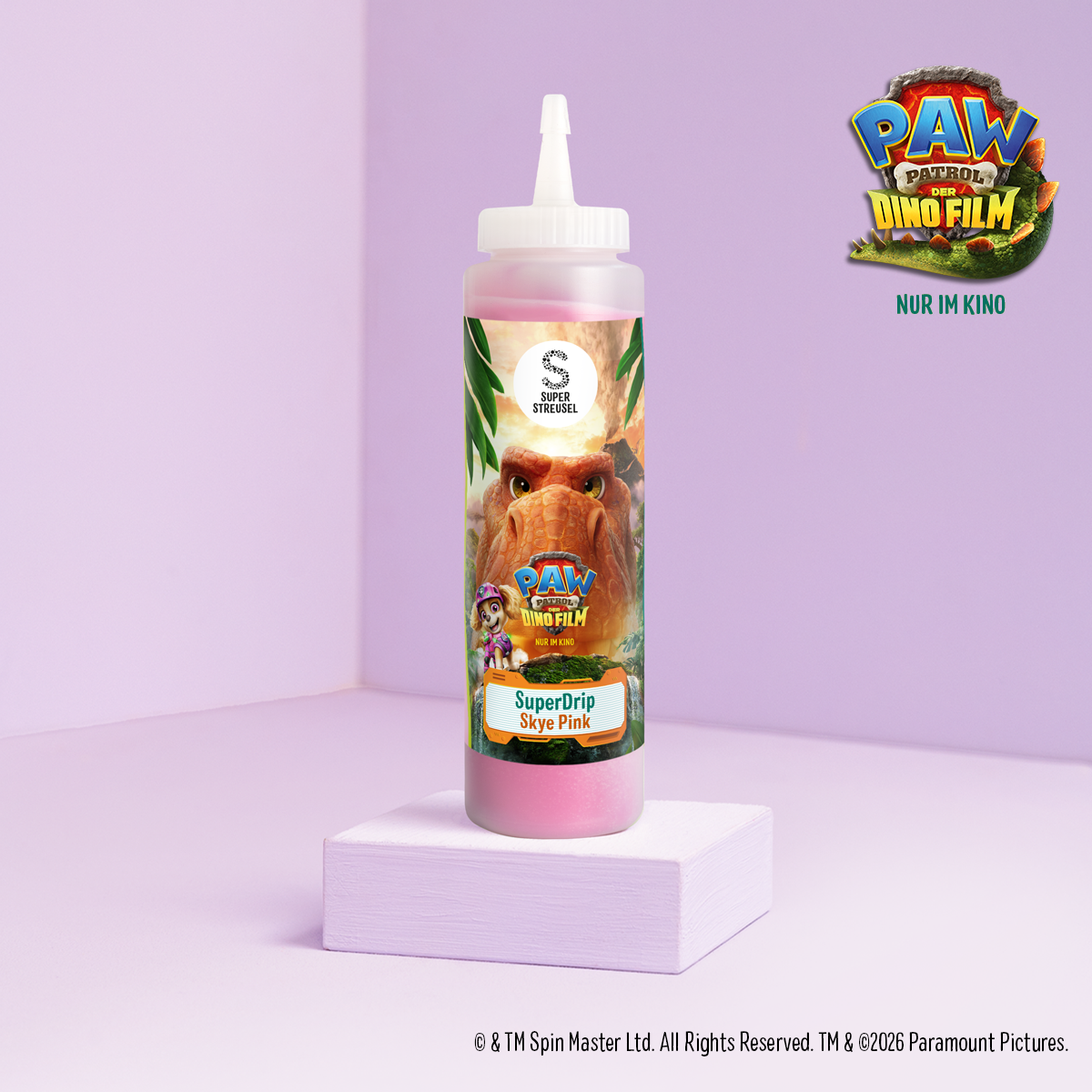 super-streusel-paw-patrol-der-dino-film-superdrip-skye-pink-kuchenglasur image 1