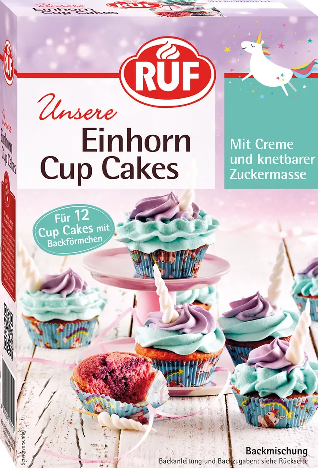 ruf-einhorn-cup-cakes-backmischung-mit-zweifarbigem-teig-und-creme image 1