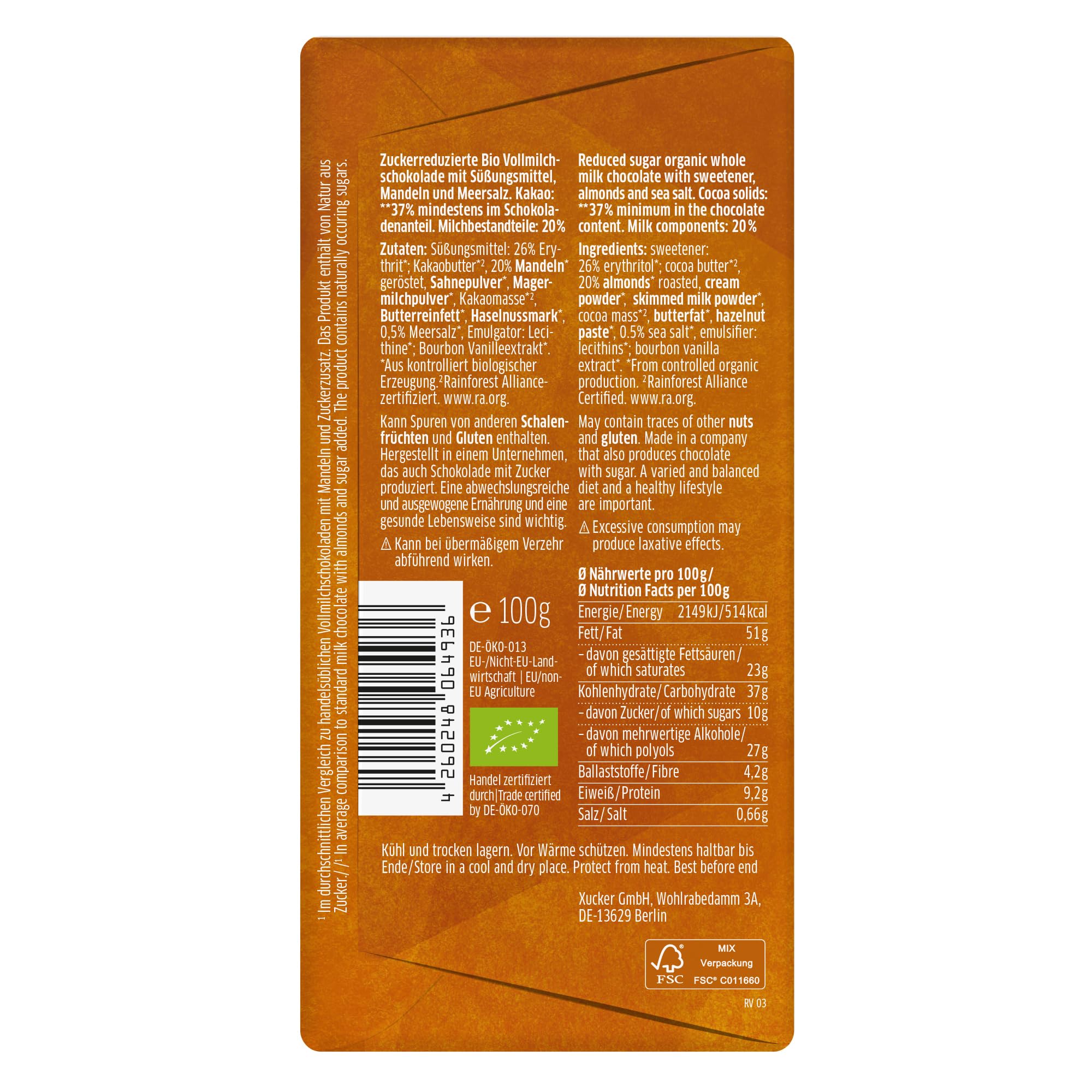 xucker-bio-schokoladen-set-zuckerfrei-3-x-100-g-mandel-meersalz-brezel-crunch-vo image 2