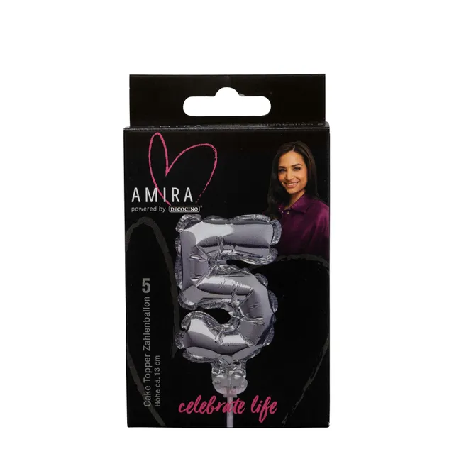 decocino-zahlenballon-5-silber-by-amira-cake-topper-zahlendeko image 1