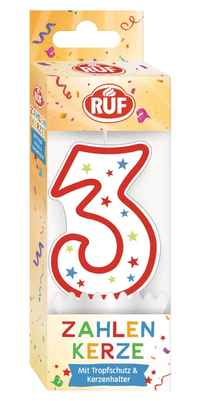 ruf-zahlenkerze-3-geburtstagskerze-mit-halter-und-tropfschutz image 1