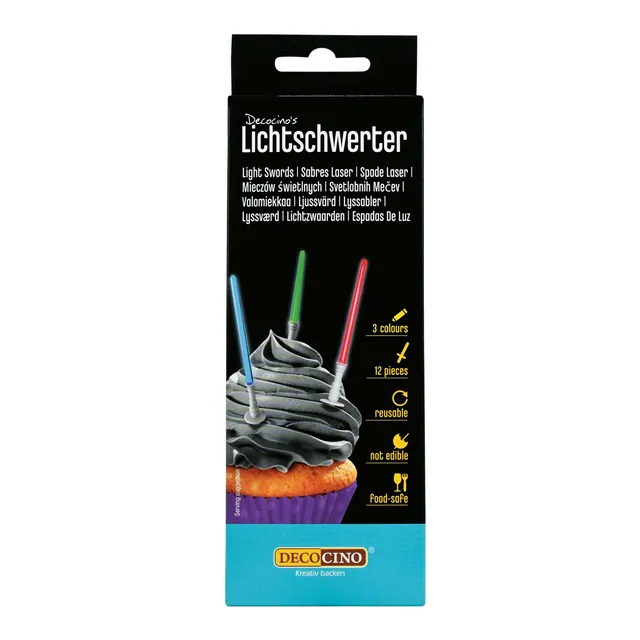 decocino-lichtschwerter-12-st-ck-rot-gr-n-blau-star-wars-tortendeko image 1