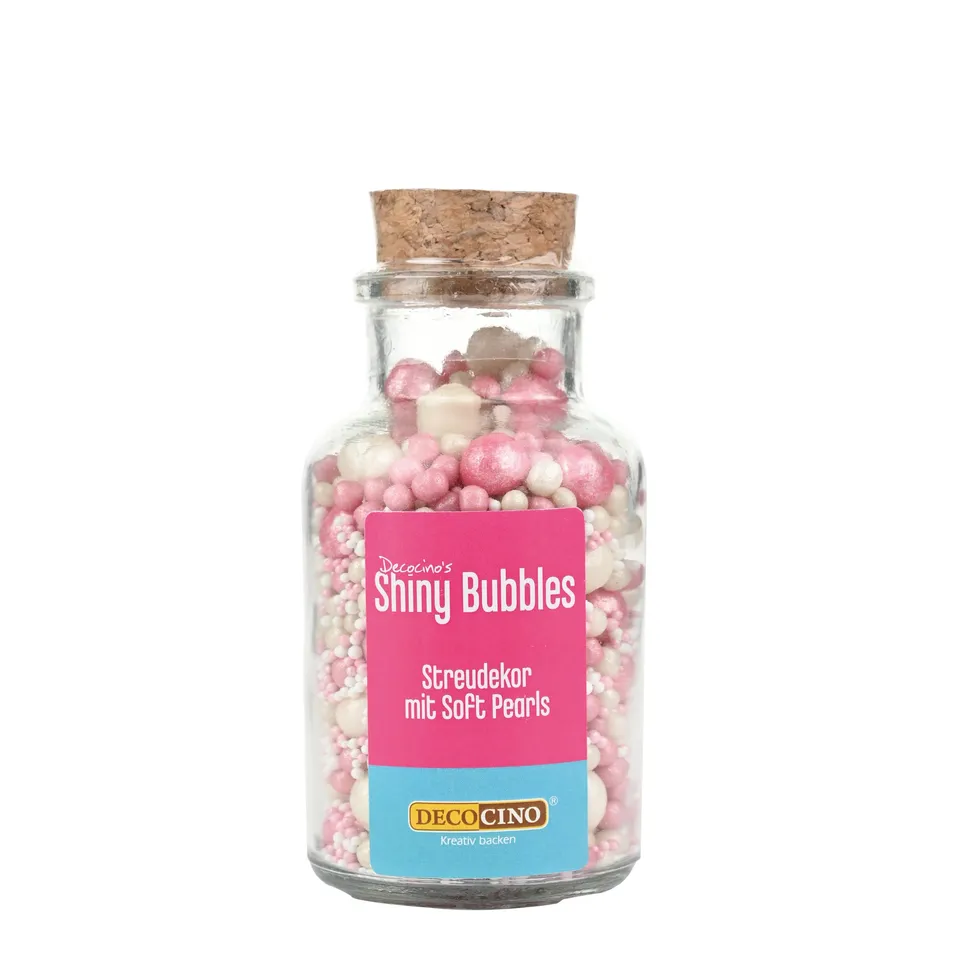 decocino-shiny-bubbles-streusel-mix-im-glas-105g-zuckerperlen-wei-pink image 1