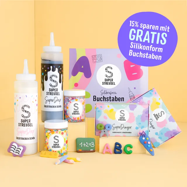 super-streusel-xl-einschulungsset-produktset-mit-silikonform-buchstaben-gratis image 1