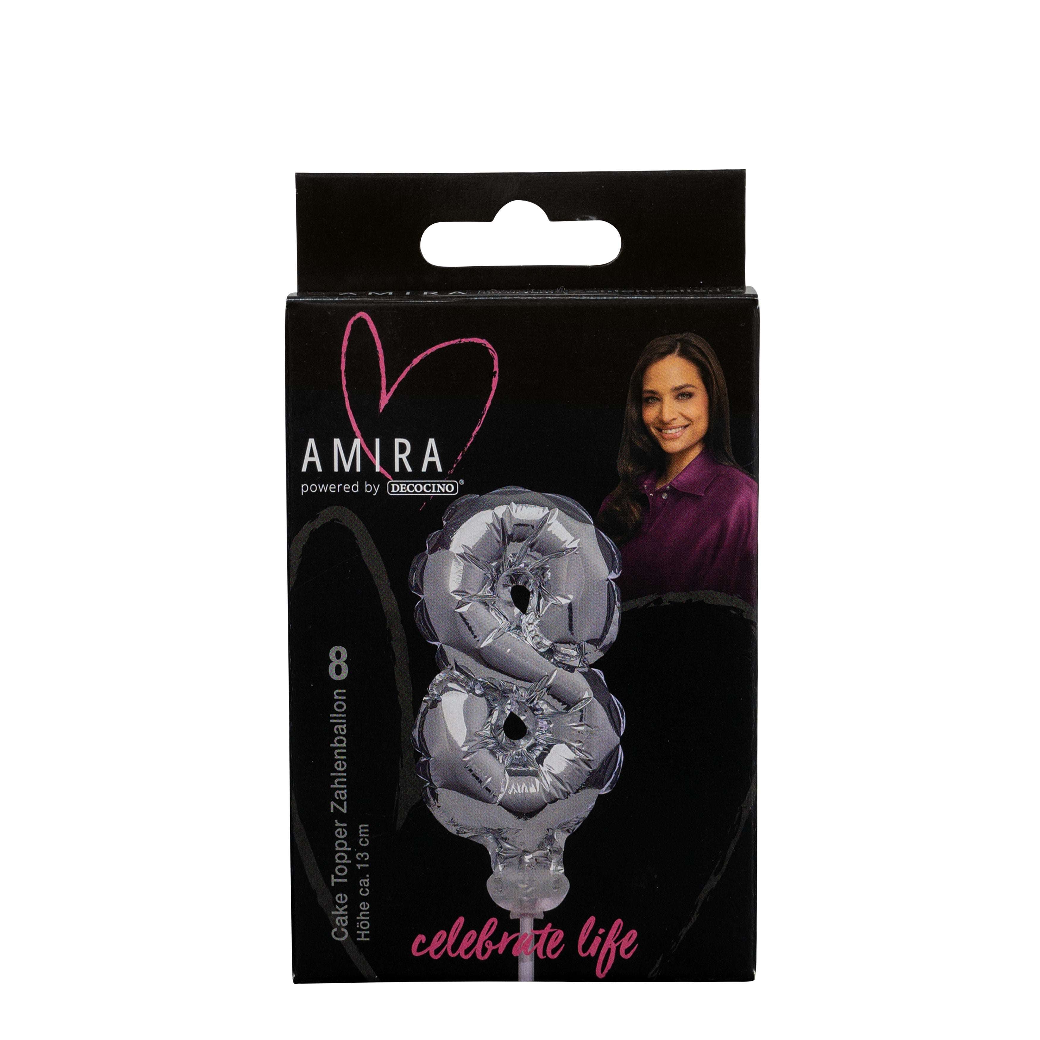 decocino-amira-zahlenballon-8-silber-cake-topper-tortendeko image 1
